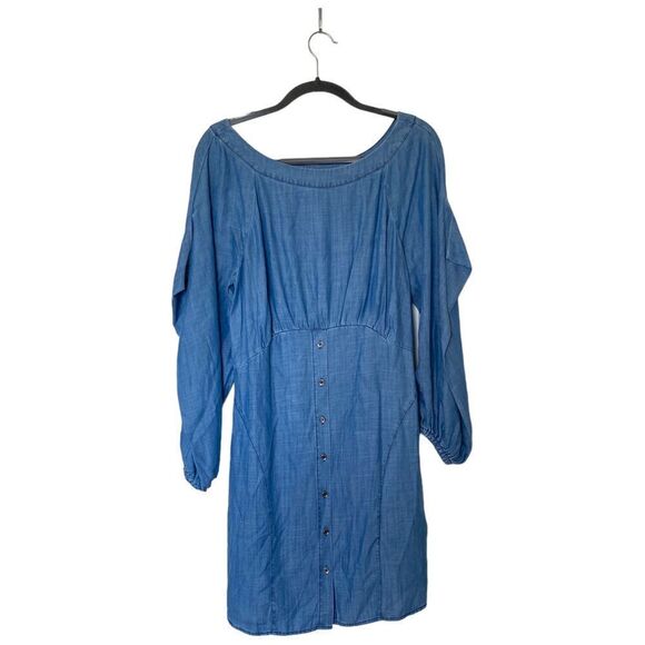CURRENT AIR Denim Chambray Button Down Skirt Long Sleeve Dress Size Medium - Picture 1 of 6